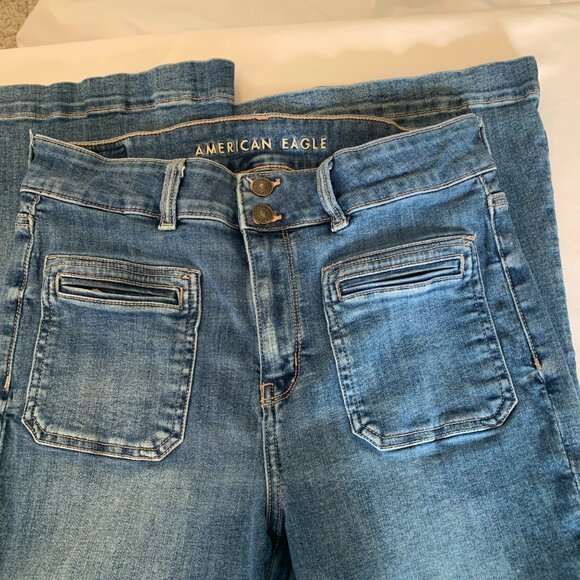 American Eagle Super High Rise Flare Size 10  Regular Jeans Y2K - Picture 2 of 10